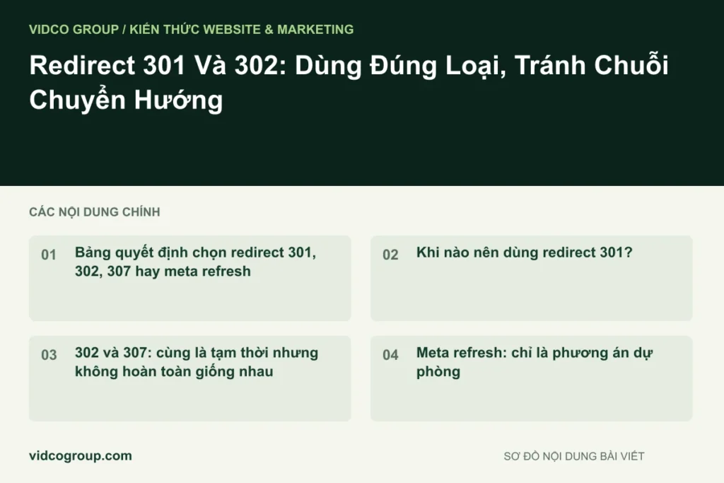 Redirect 301 Và 302: Dùng Đúng Loại, Tránh Chuỗi Chuyển Hướng