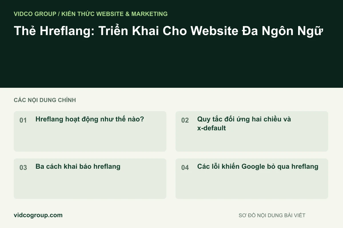 Sơ đồ nội dung bài viết: Thẻ Hreflang: Triển Khai Cho Website Đa Ngôn Ngữ