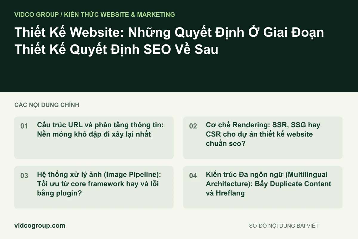 Sơ đồ nội dung bài viết: Thiết Kế Website: Những Quyết Định Ở Giai Đoạn Thiết Kế Quyết Định SEO Về Sau