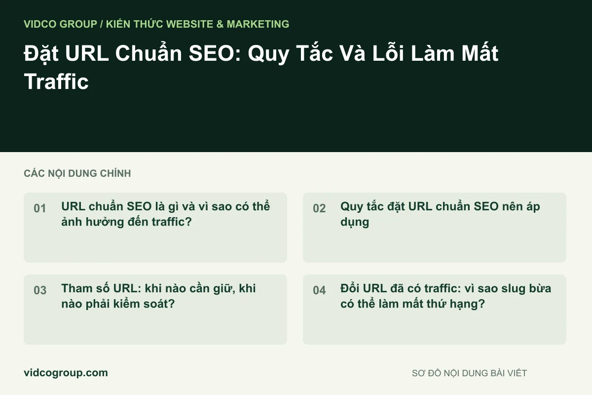 Sơ đồ nội dung bài viết: Đặt URL Chuẩn SEO: Quy Tắc Và Lỗi Làm Mất Traffic