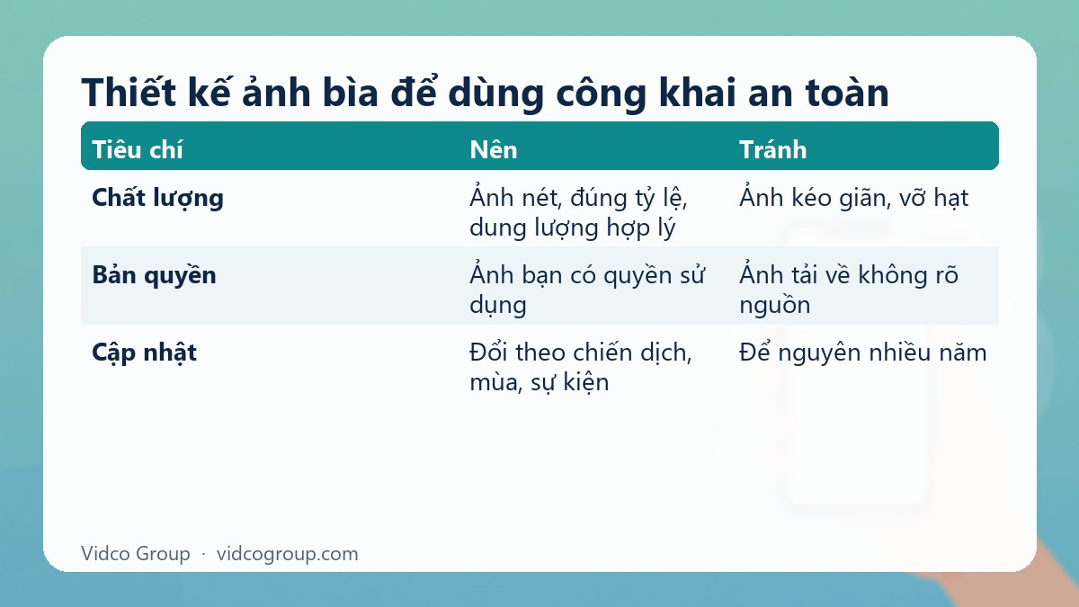 Bảng tóm tắt: Thiết kế ảnh bìa để dùng công khai an toàn