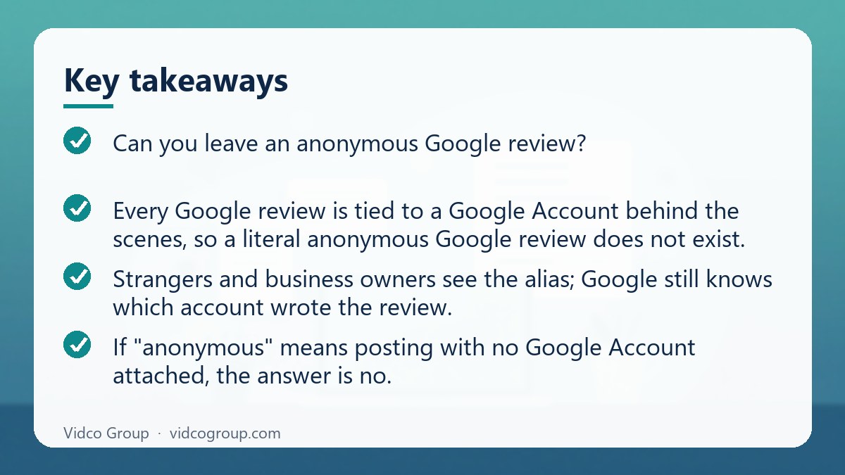 Key takeaways: Anonymous Google Review