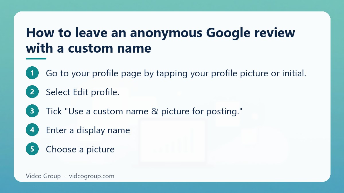 Steps: How to leave an anonymous Google review with a custom name