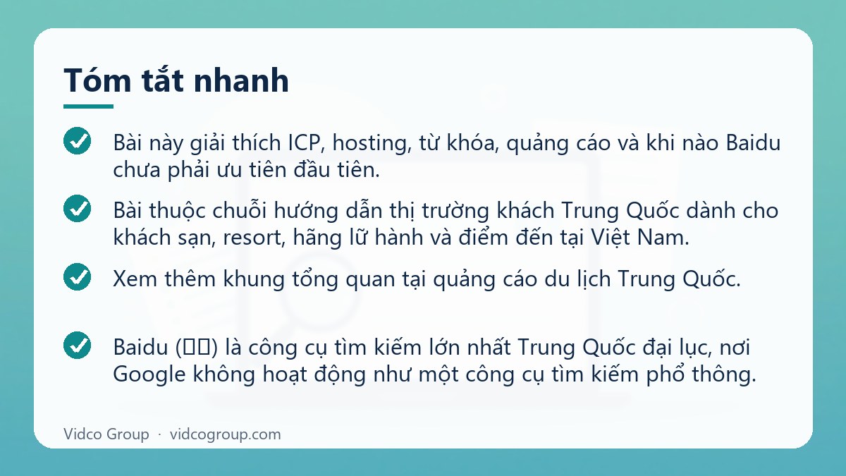 Tóm tắt nhanh: Baidu SEO và quảng cáo Baidu cho du lịch Việt Nam