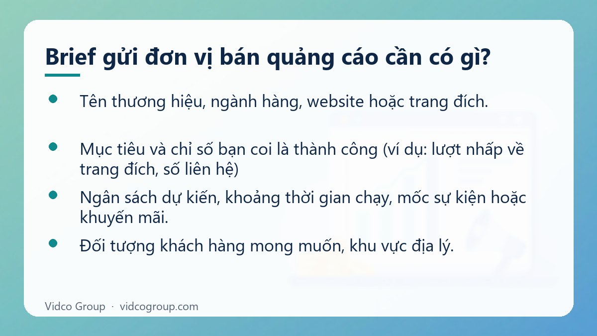 Danh sách: Brief gửi đơn vị bán quảng cáo cần có gì?