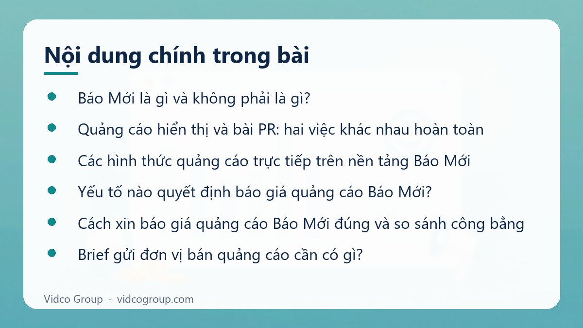 Nội dung chính: Báo giá quảng cáo Báo Mới
