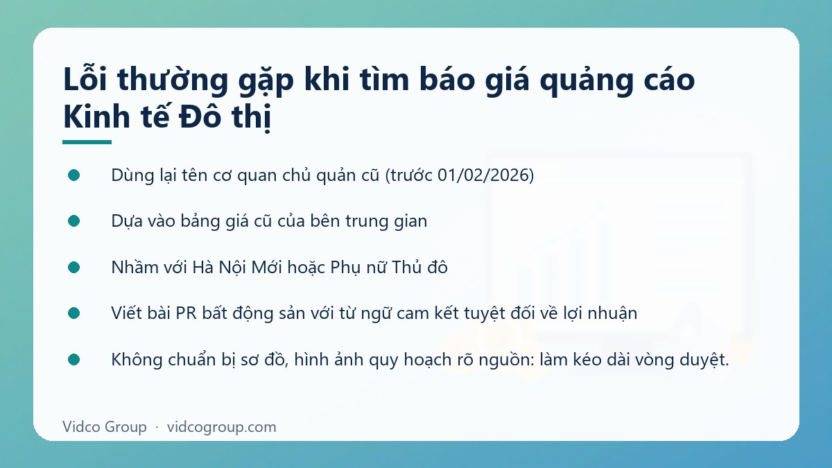 Danh sách: Lỗi thường gặp khi tìm báo giá quảng cáo Kinh tế Đô thị