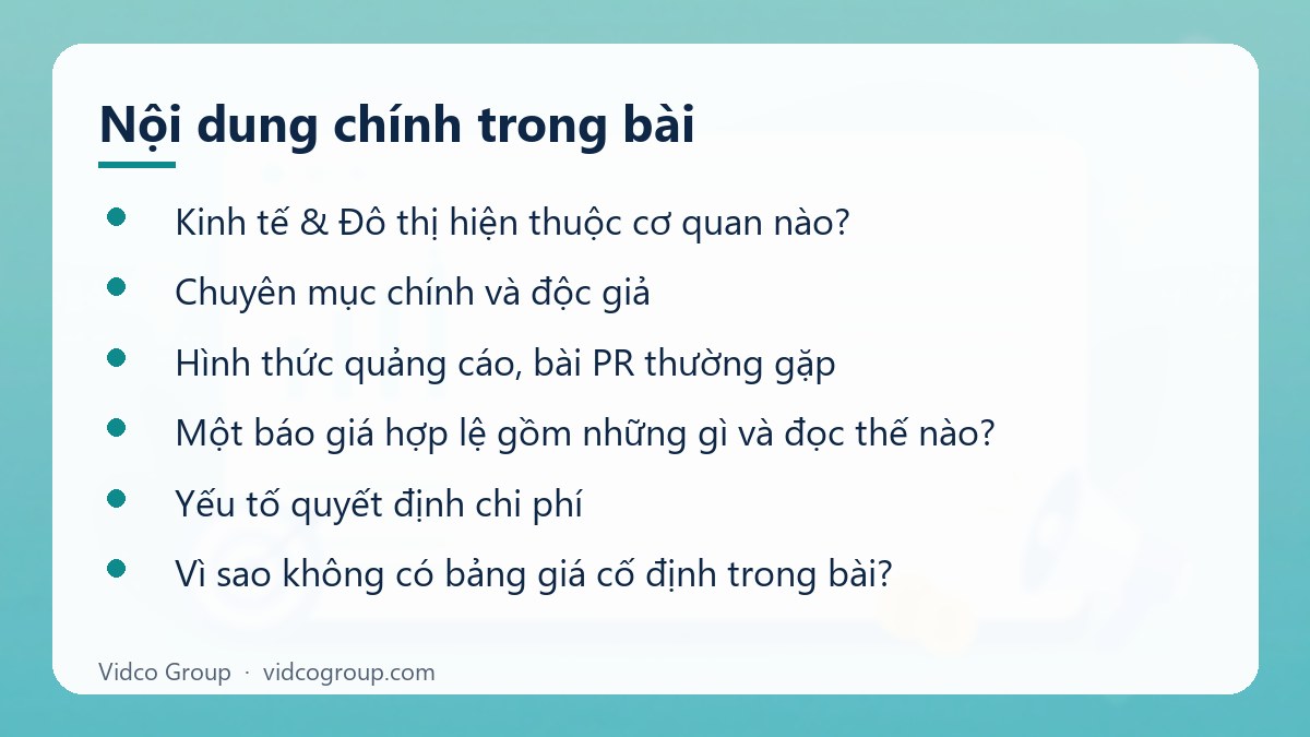 Nội dung chính: Báo giá quảng cáo Kinh tế Đô thị