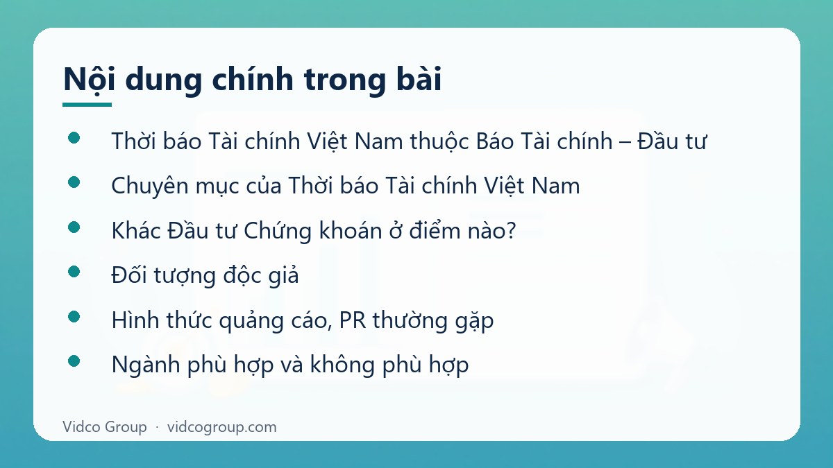 Nội dung chính: Báo giá quảng cáo Thời báo Tài chính Việt Nam
