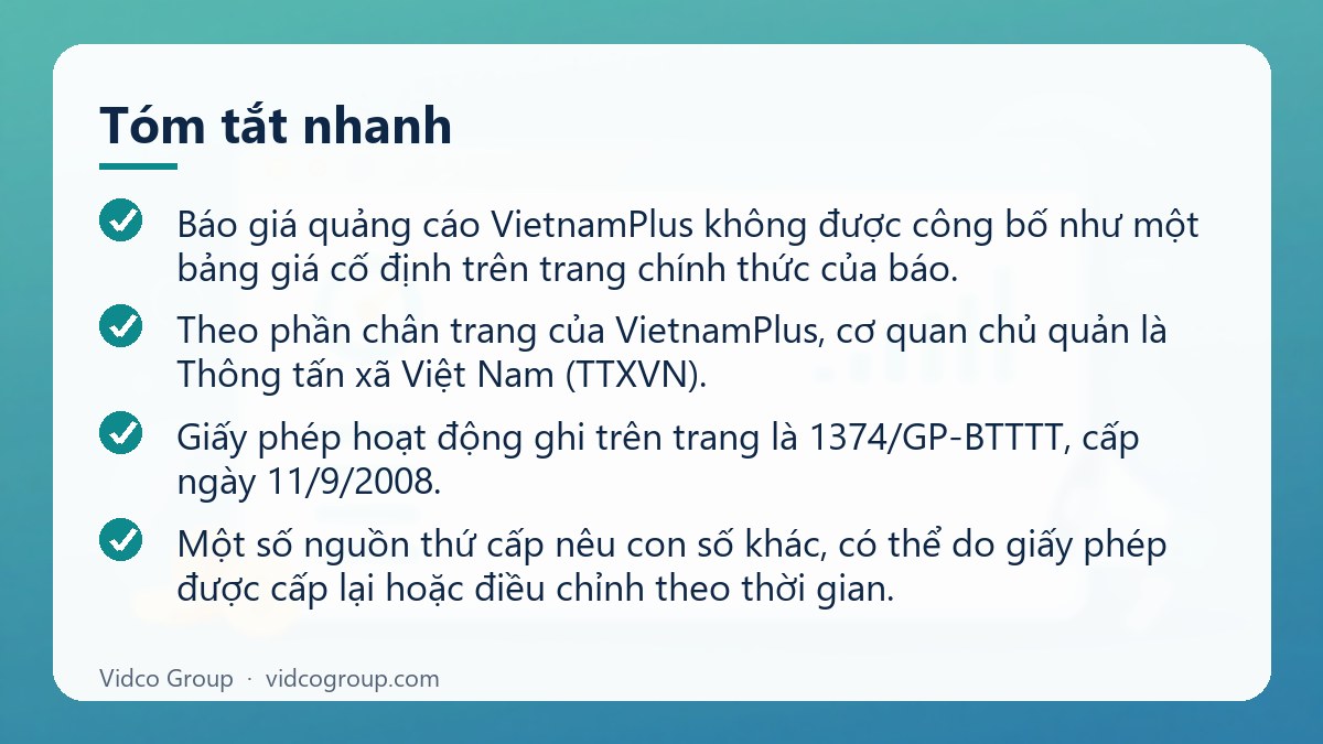 Tóm tắt nhanh: Báo giá quảng cáo VietnamPlus