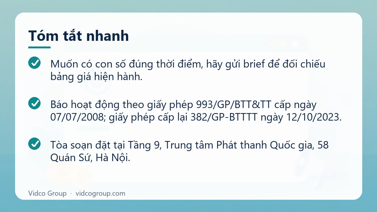 Tóm tắt nhanh: Báo giá quảng cáo VTC News