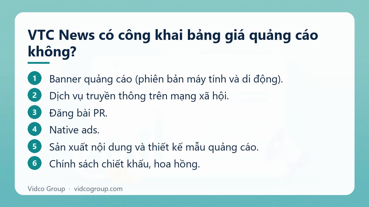 Các bước: VTC News có công khai bảng giá quảng cáo không?