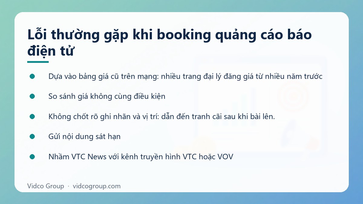 Danh sách: Lỗi thường gặp khi booking quảng cáo báo điện tử