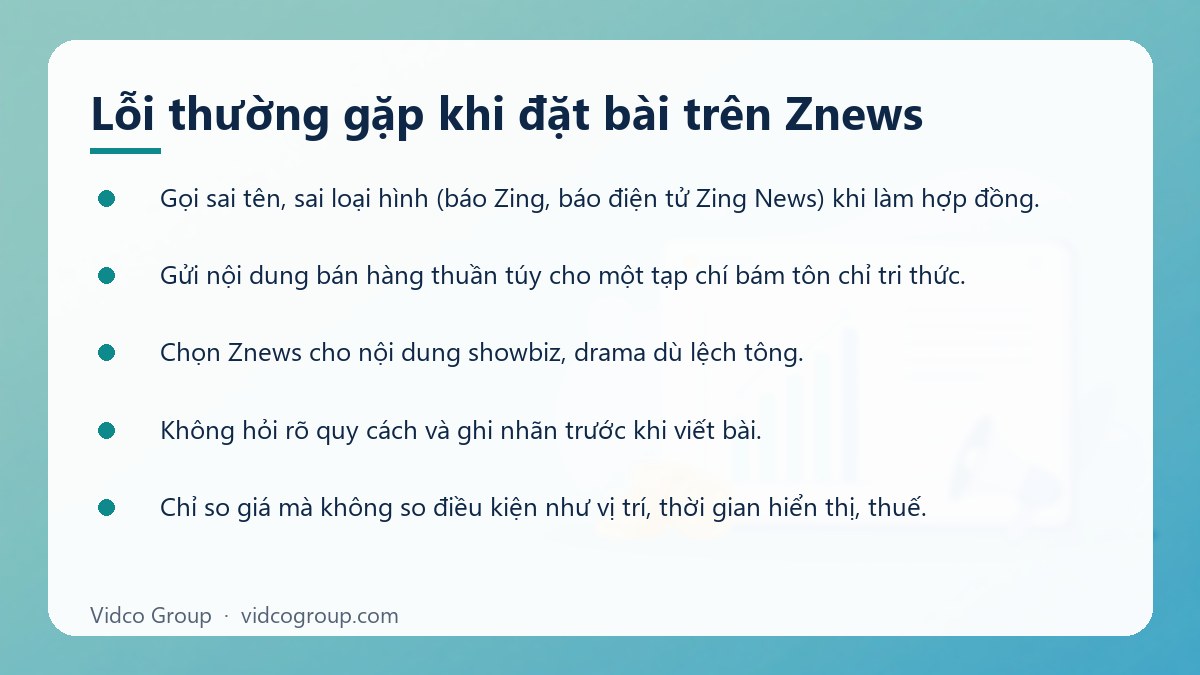 Danh sách: Lỗi thường gặp khi đặt bài trên Znews