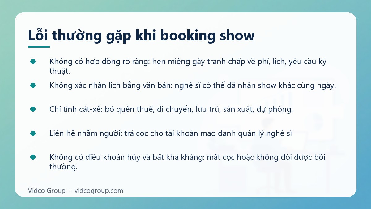 Danh sách: Lỗi thường gặp khi booking show