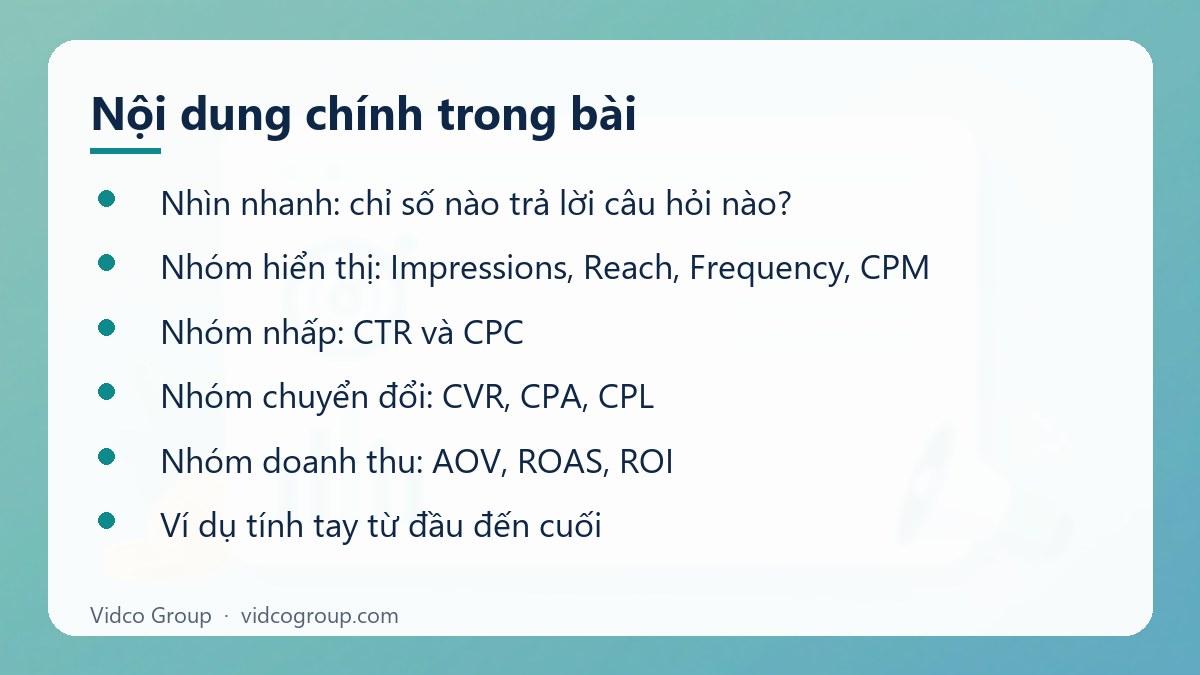 Nội dung chính: Các chỉ số chạy ads