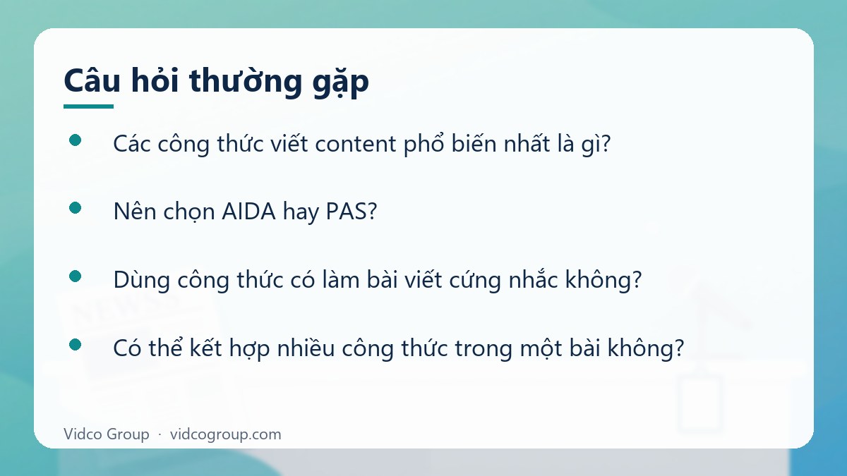Một số câu hỏi thường gặp về Các công thức viết content