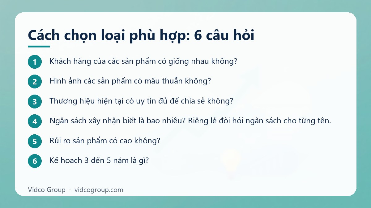 Các bước: Cách chọn loại phù hợp: 6 câu hỏi
