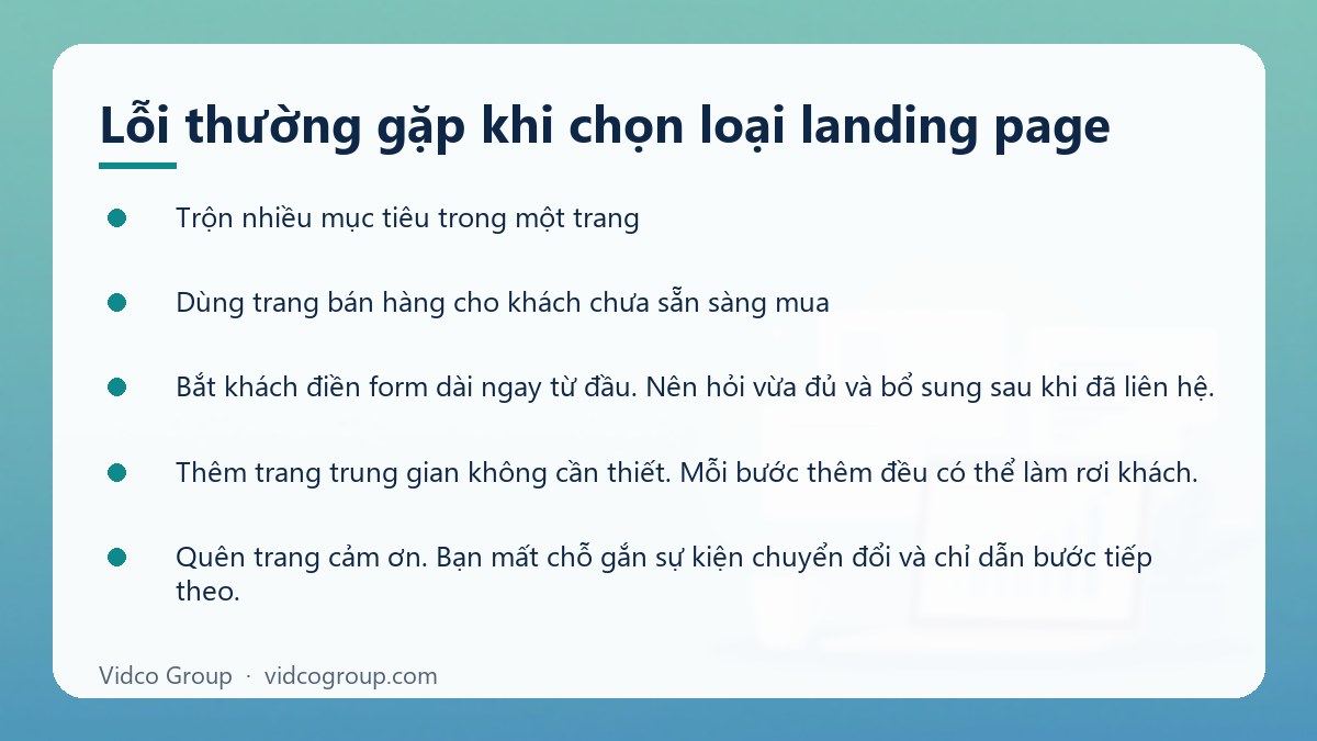 Danh sách: Lỗi thường gặp khi chọn loại landing page
