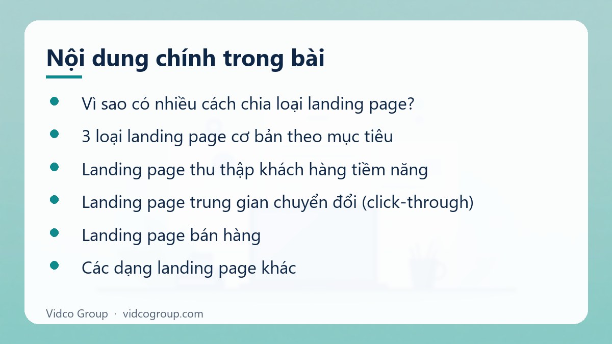 Nội dung chính: Các Loại Landing Page