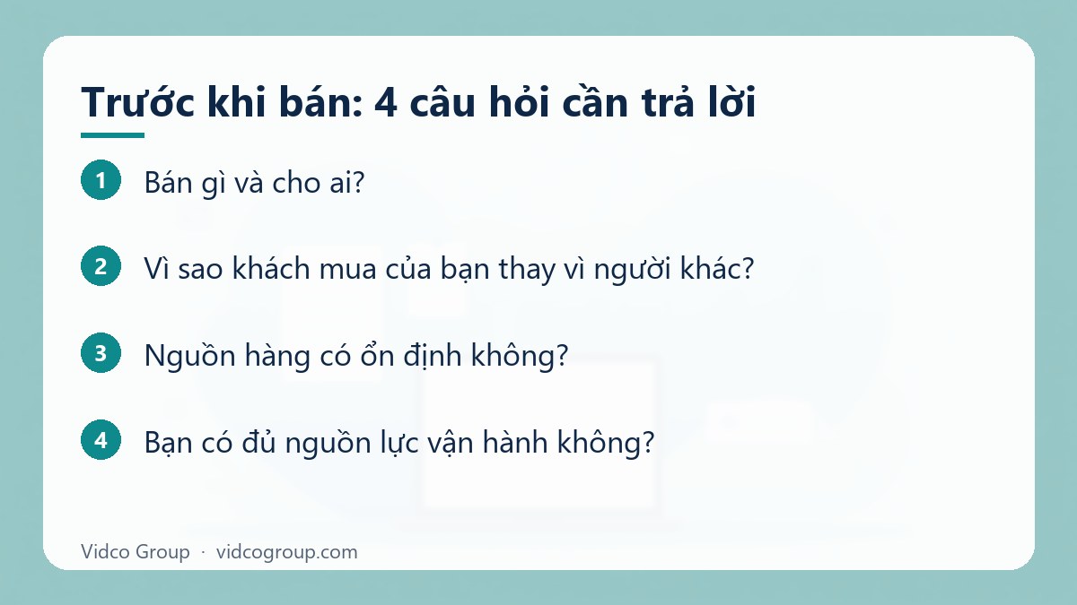 Các bước: Trước khi bán: 4 câu hỏi cần trả lời
