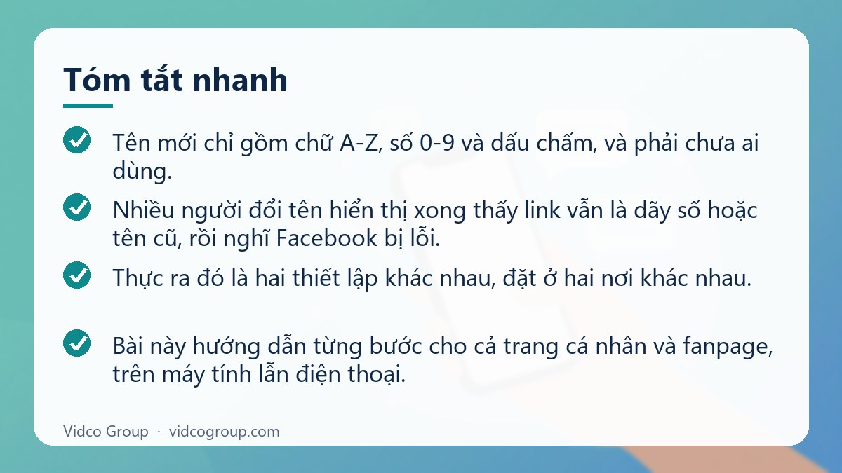 Tóm tắt nhanh: Cách đổi link Facebook