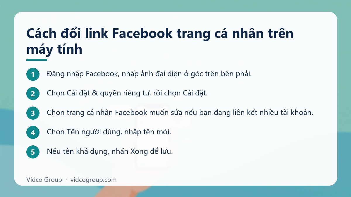 Các bước: Cách đổi link Facebook trang cá nhân trên máy tính