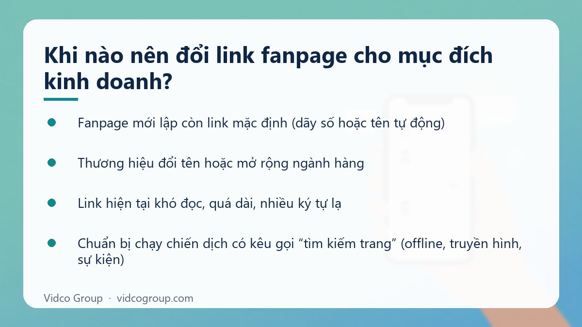 Danh sách: Khi nào nên đổi link fanpage cho mục đích kinh doanh?