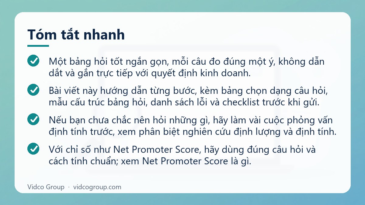 Tóm tắt nhanh: Cách lập bảng hỏi khảo sát trong nghiên cứu thị trường