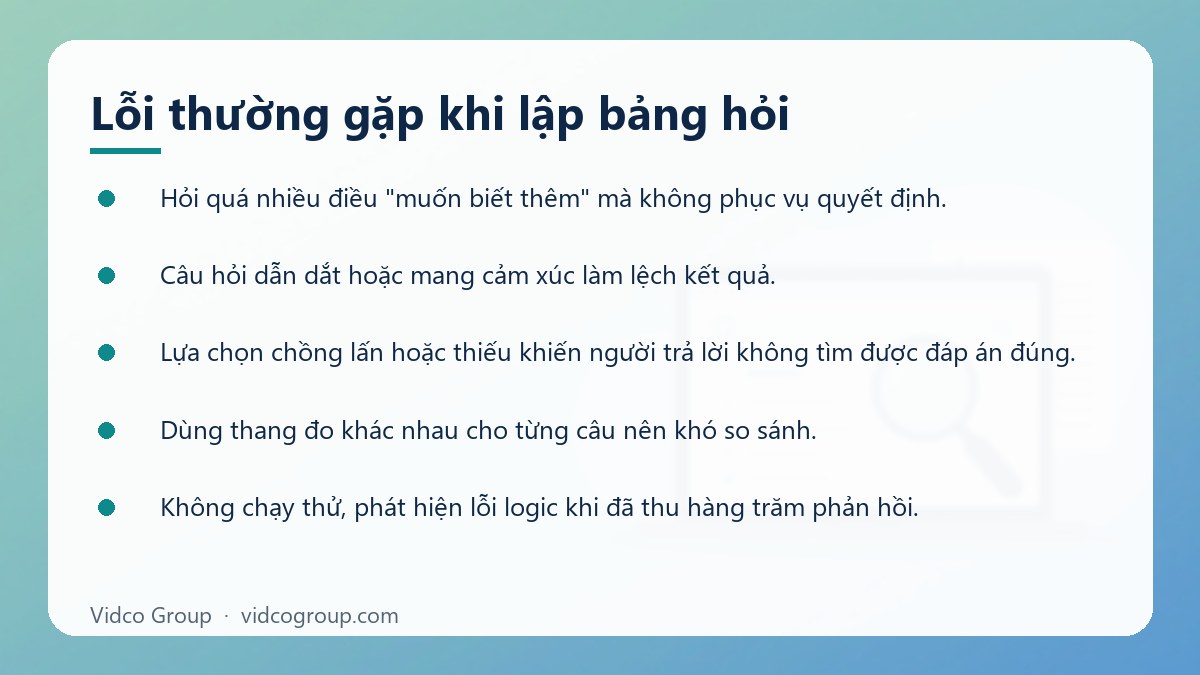 Danh sách: Lỗi thường gặp khi lập bảng hỏi