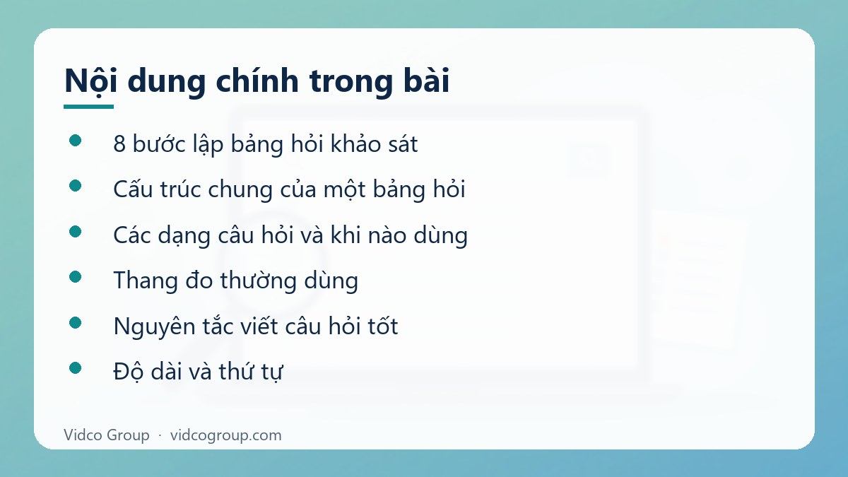 Nội dung chính: Cách lập bảng hỏi khảo sát trong nghiên cứu thị trường