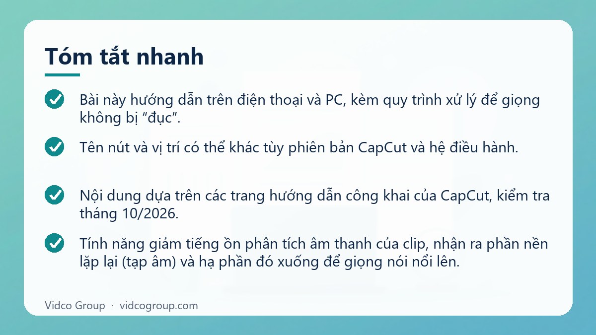 Tóm tắt nhanh: Lọc tạp âm, khử noise trong CapCut