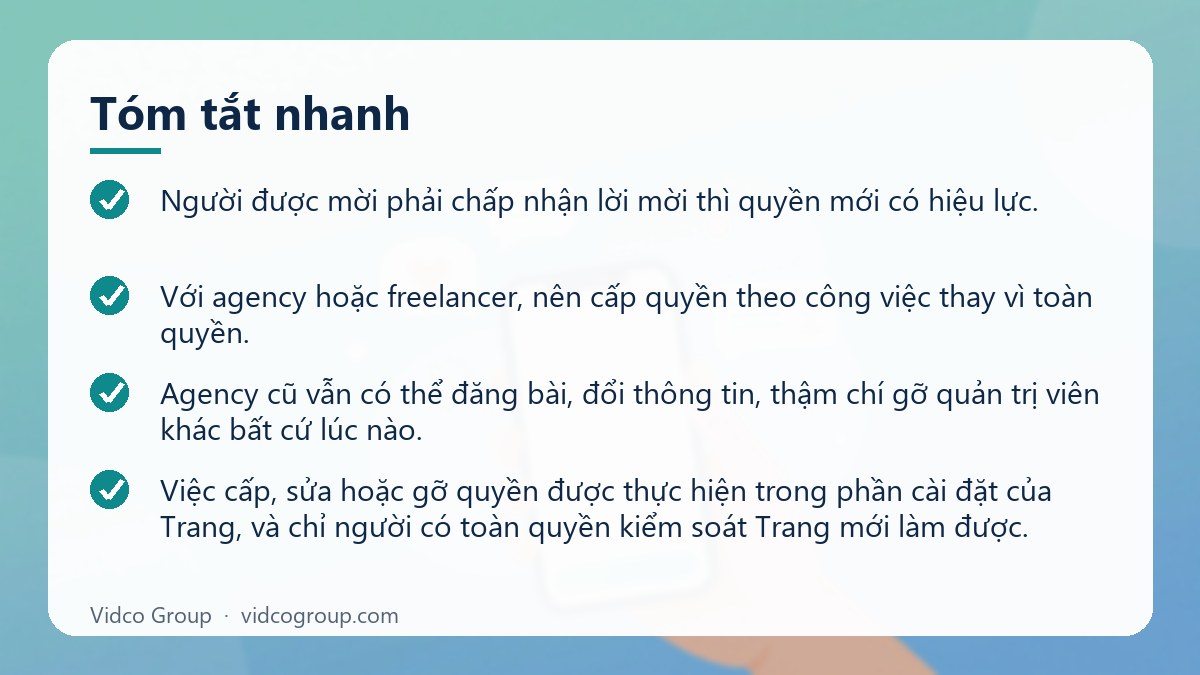 Tóm tắt nhanh: Cách thêm quản trị viên cho fanpage Facebook đúng quyền