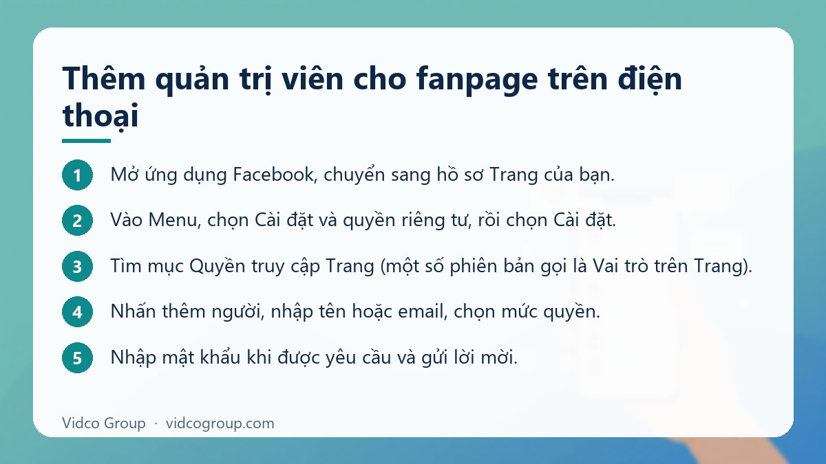 Các bước: Thêm quản trị viên cho fanpage trên điện thoại