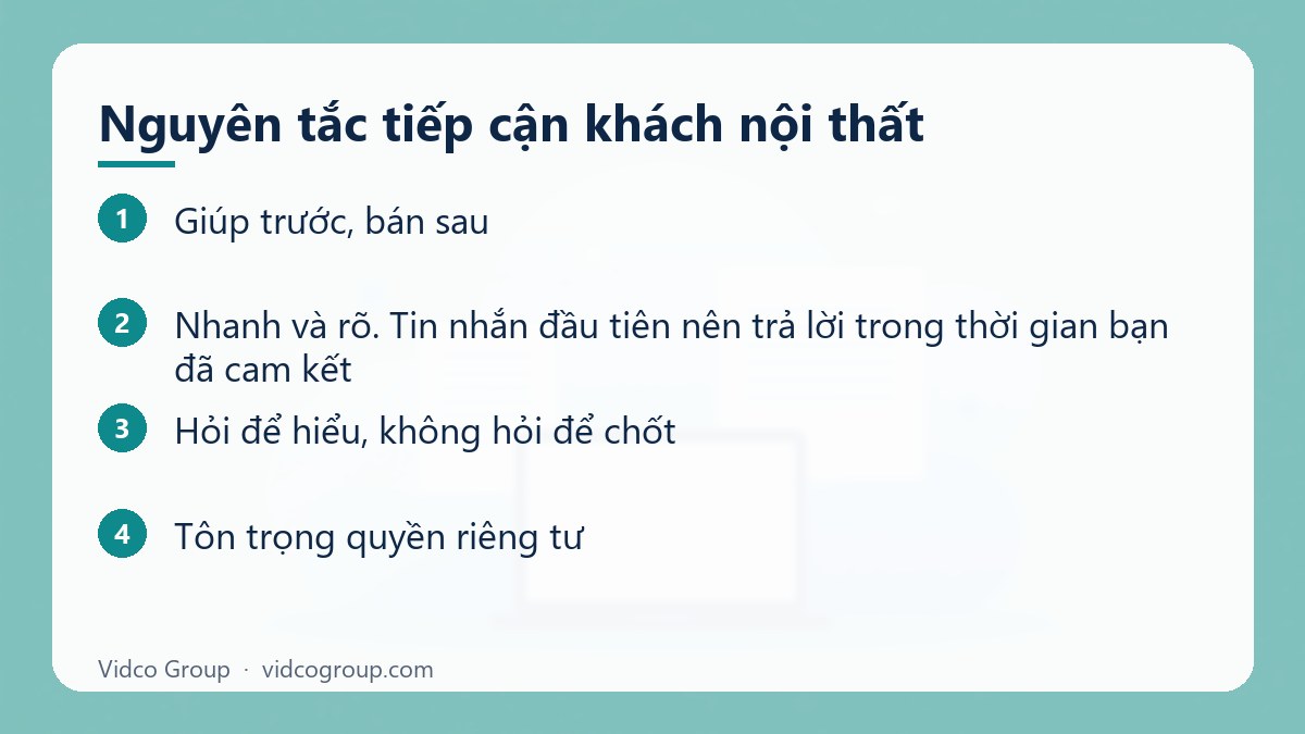 Các bước: Nguyên tắc tiếp cận khách nội thất