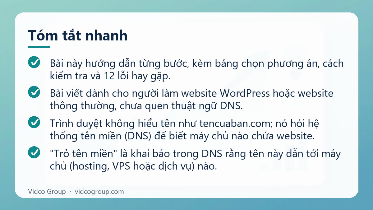 Tóm tắt nhanh: Cách trỏ tên miền về website