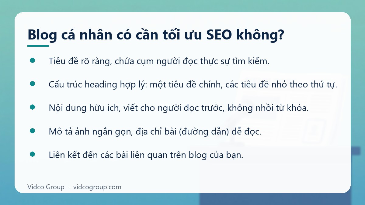 Danh sách: Blog cá nhân có cần tối ưu SEO không?