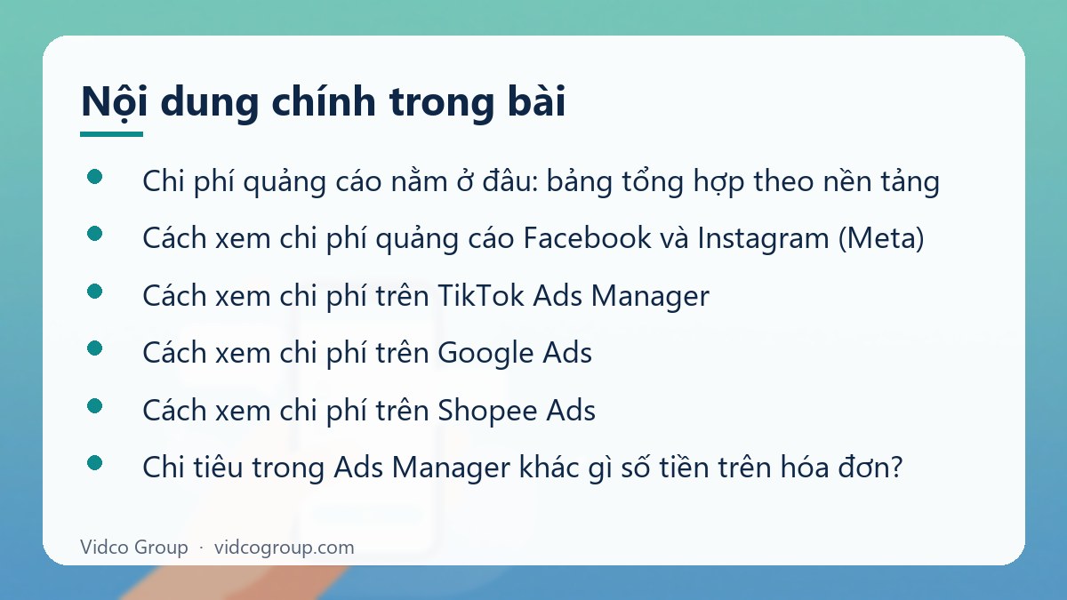 Nội dung chính: Cách xem chi phí quảng cáo Meta, TikTok, Google, Shopee