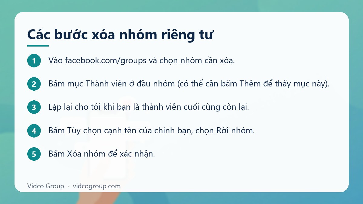 Các bước: Các bước xóa nhóm riêng tư