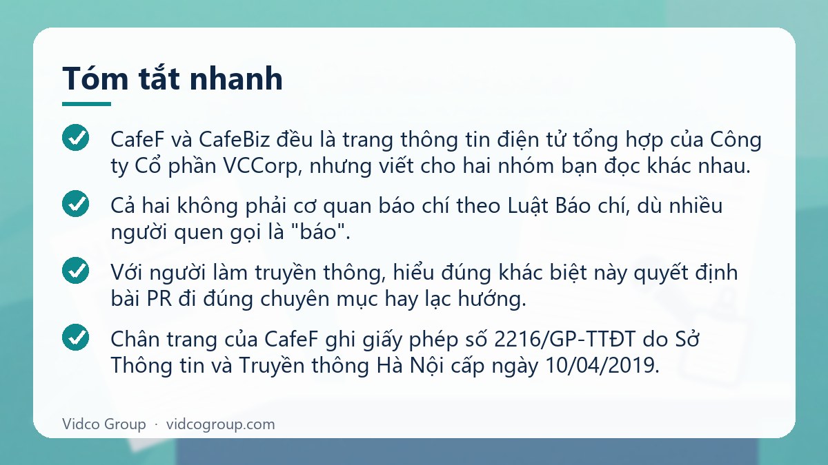 Tóm tắt nhanh: CafeF và CafeBiz khác nhau thế nào