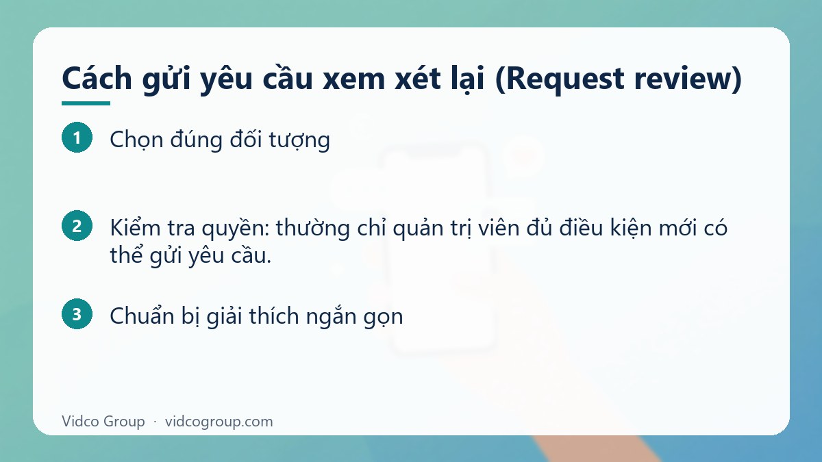 Các bước: Cách gửi yêu cầu xem xét lại (Request review)