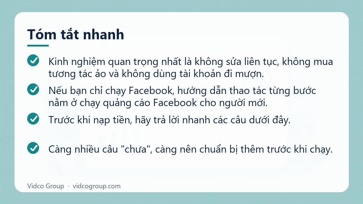 Tóm tắt nhanh: Chạy ads cho người mới