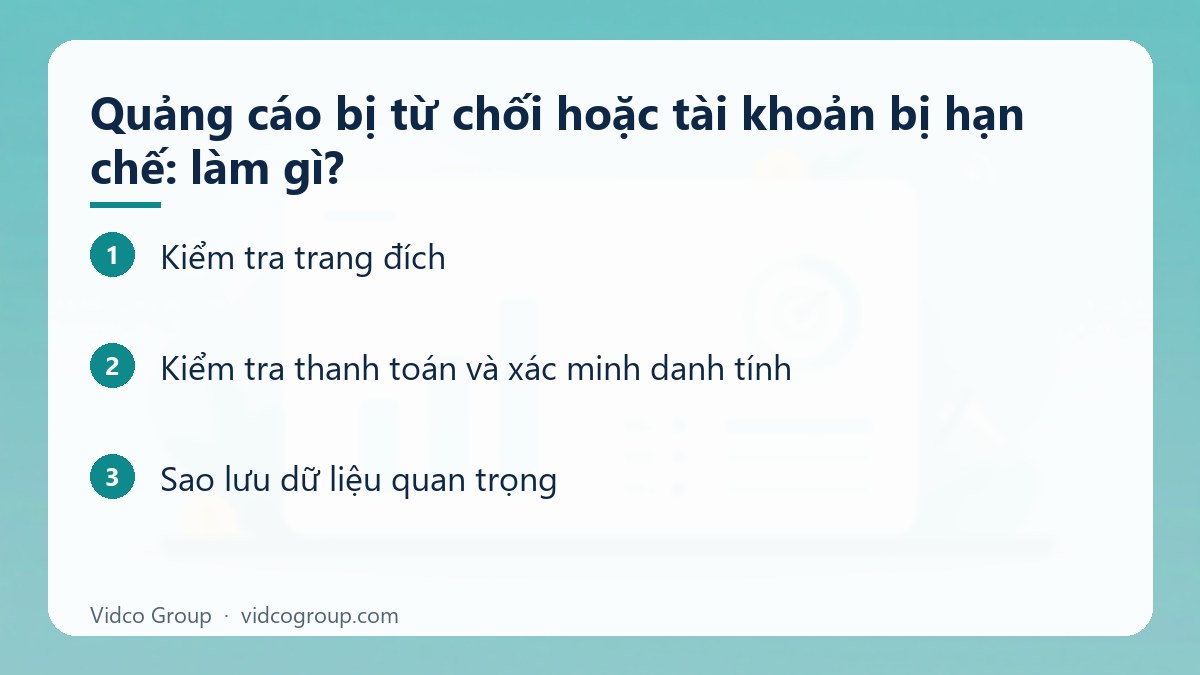 Các bước: Quảng cáo bị từ chối hoặc tài khoản bị hạn chế: làm gì?