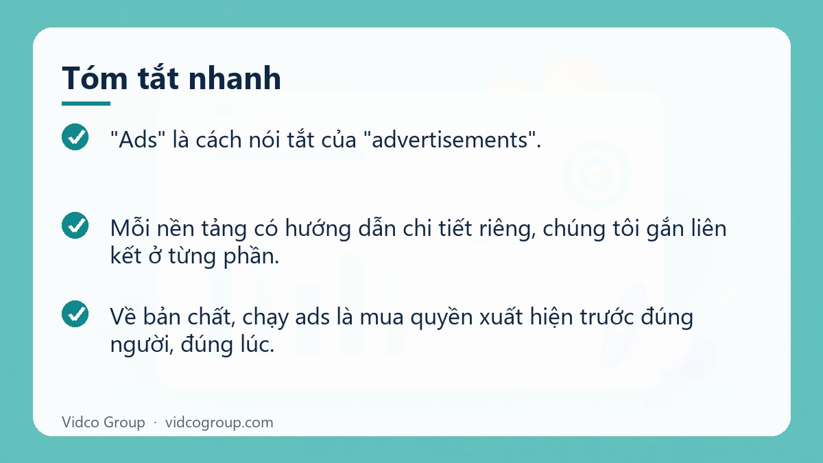Tóm tắt nhanh: Chạy ads là gì