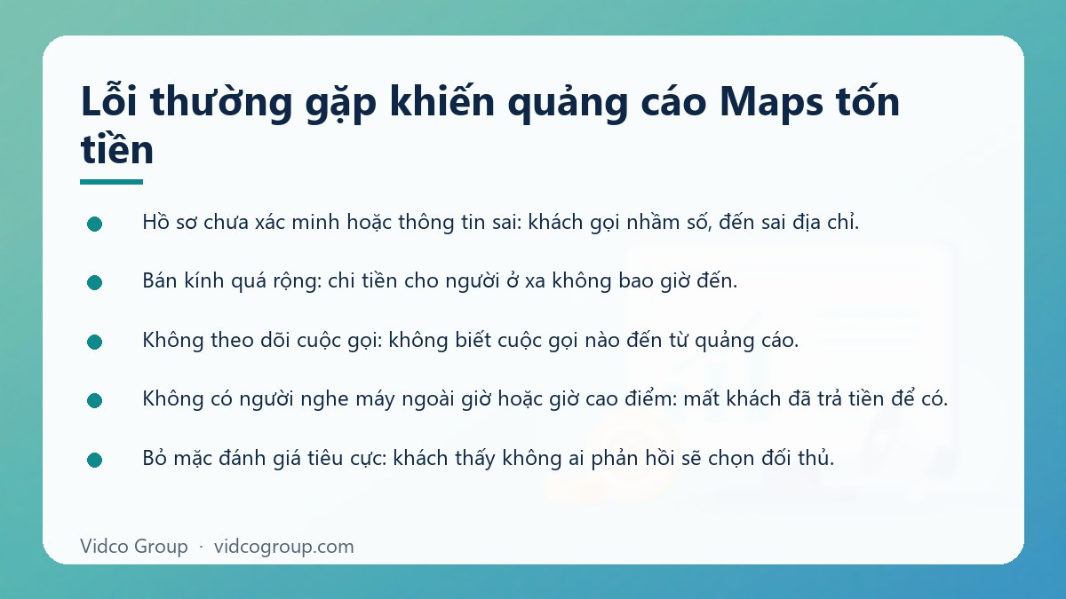 Danh sách: Lỗi thường gặp khiến quảng cáo Maps tốn tiền