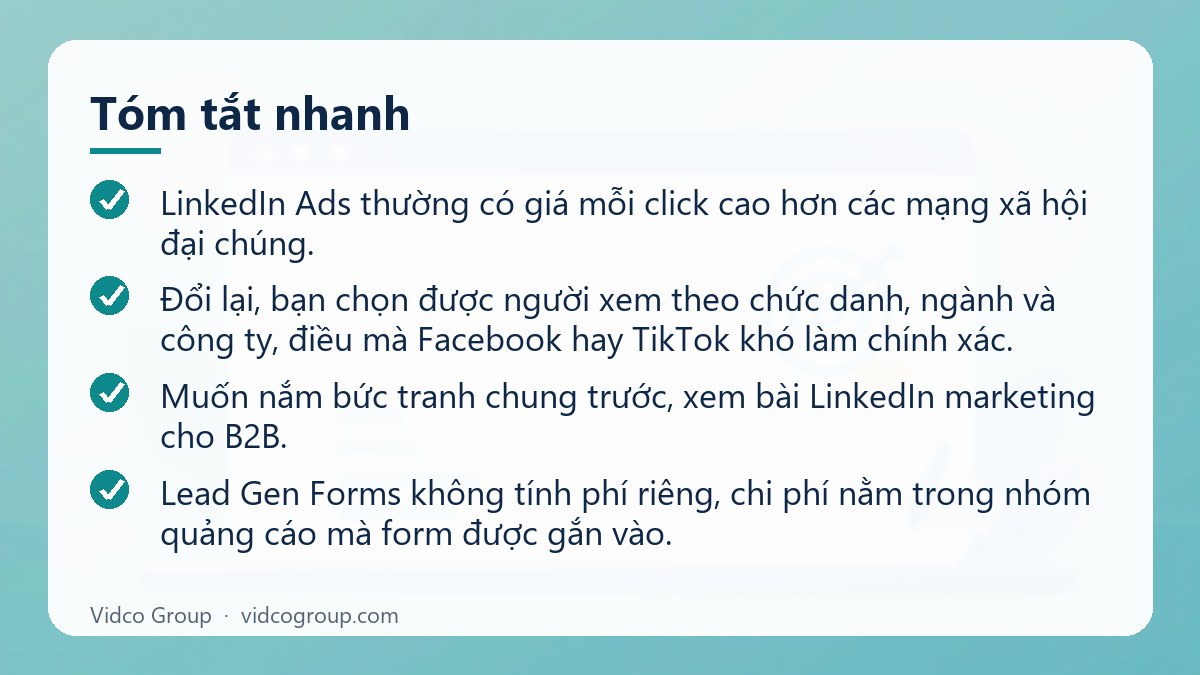 Tóm tắt nhanh: Dịch vụ quảng cáo LinkedIn cho B2B và tuyển dụng