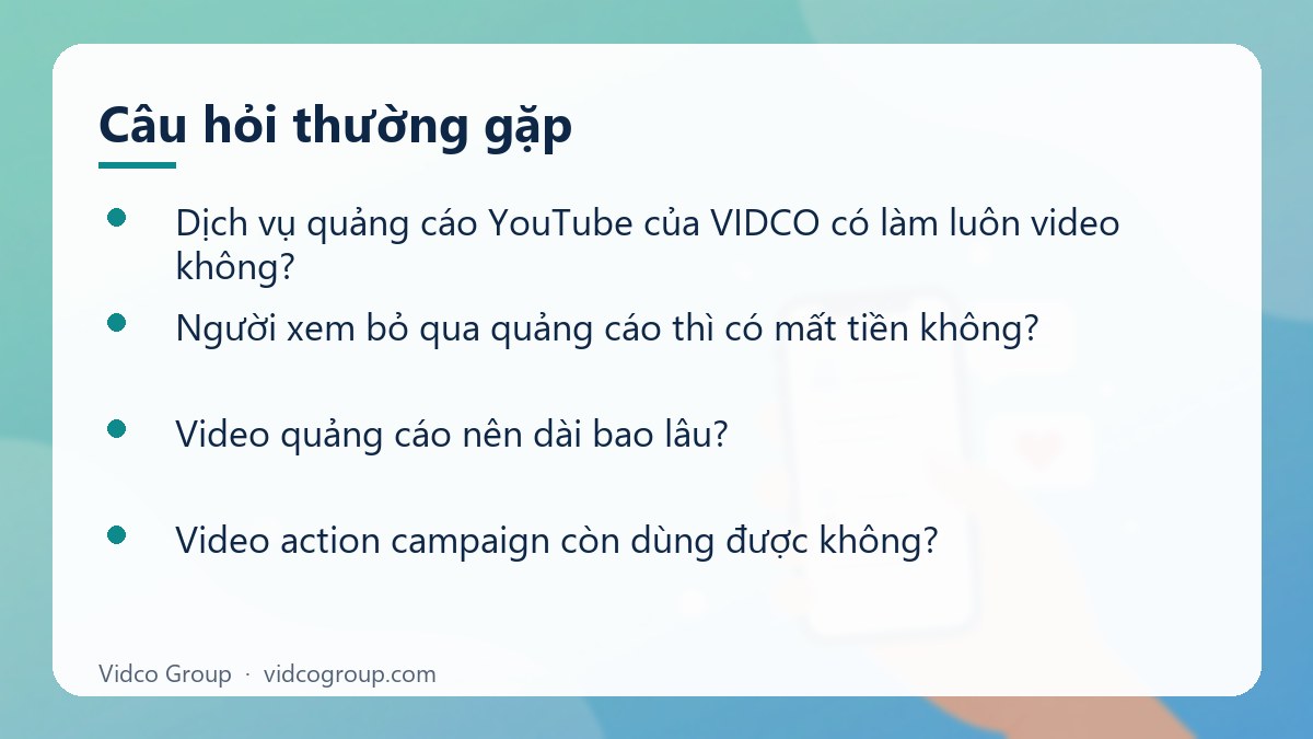 Một số câu hỏi thường gặp về Dịch vụ quảng cáo YouTube