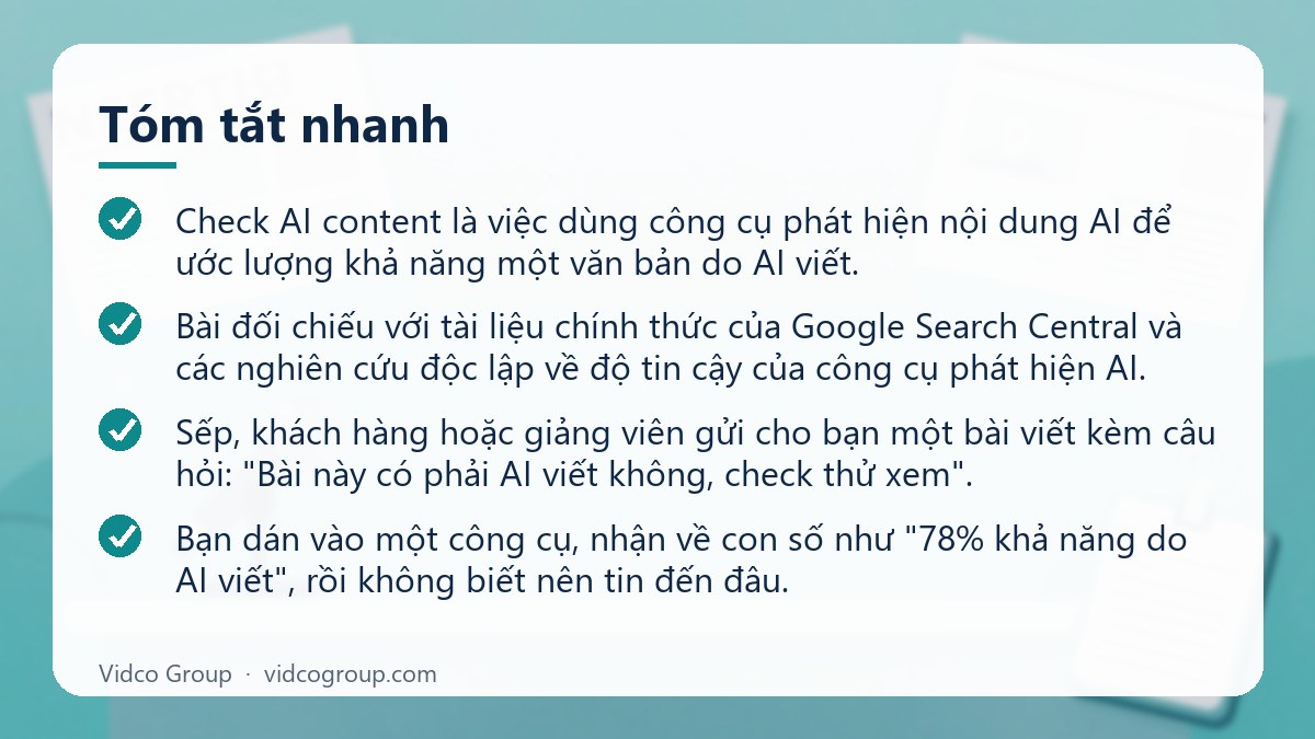 Tóm tắt nhanh: Check AI content