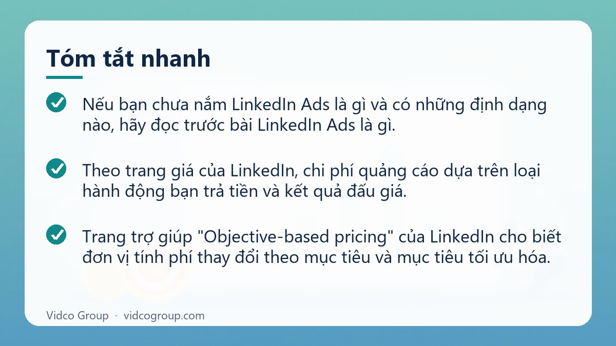 Tóm tắt nhanh: Chi phí chạy quảng cáo LinkedIn