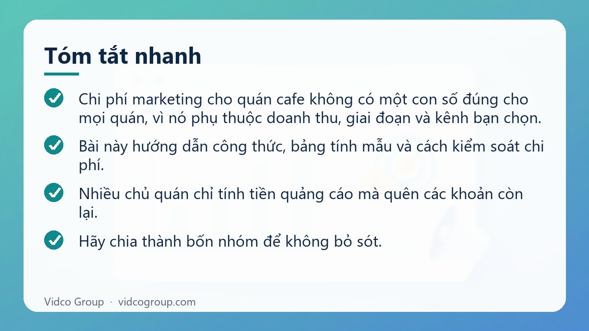 Tóm tắt nhanh: Chi phí marketing quán cafe